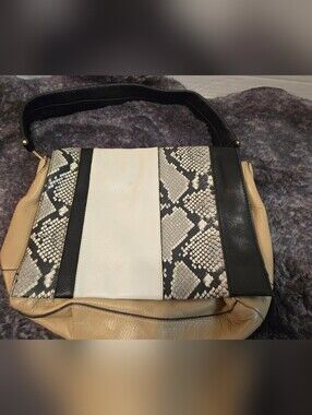 Vince Camuto Black, White & Gray Snake-Print Shoulder Bag
